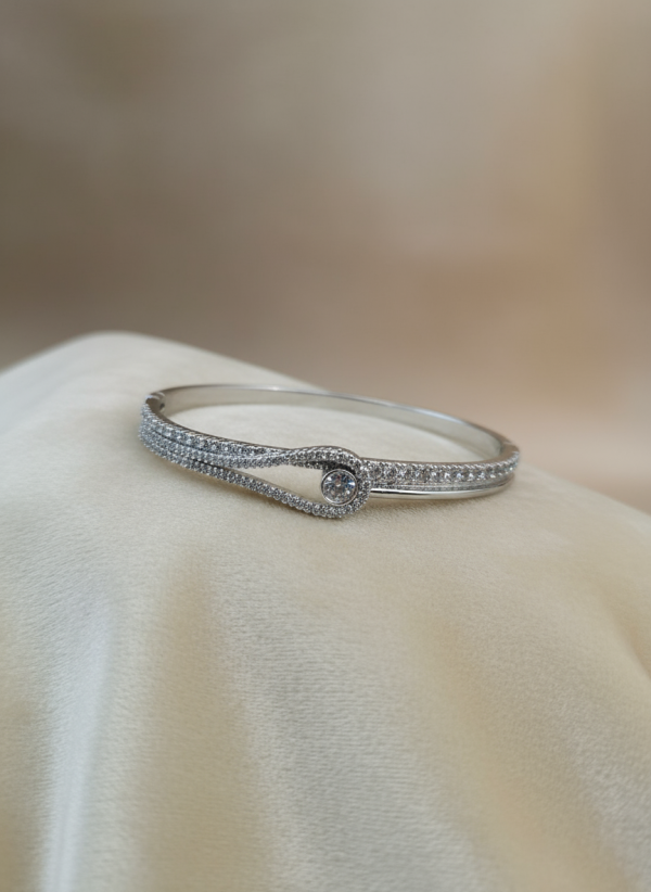 Silver-Plated Diamond Studded Bangle Style Bracelet.