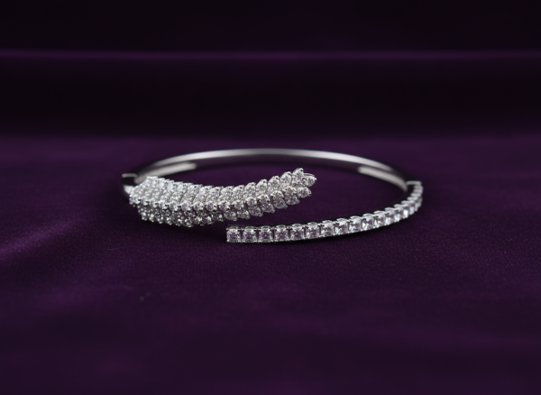 Silver-Plated Cubic Zirconia Studded Bracelet.