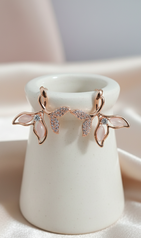 Rose Gold-Plated Cubic Zirconia And Faux Pearl Ear Cuff Climber Earrings