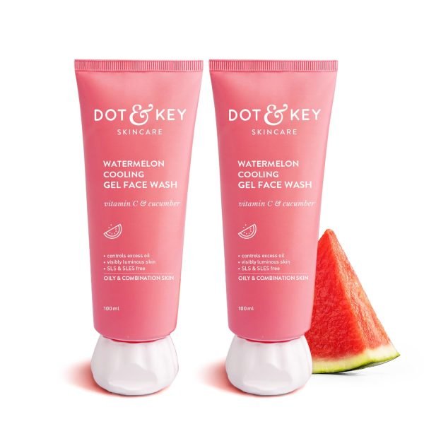 Dot & Key Watermelon Super Glow Gel Face Wash with Vitamin C & Cucumber | Face Wash for Glowing Skin, Pigmentation and Dark Spot Reduction Normal, Combination & Oily Skin (100ml) | Pack of 2