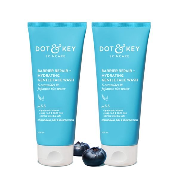 DOT & KEY Barrier Repair + Hydrating Gentle Face Wash With Probiotic | Ceremide Face Wash| For Dry Skin,Normal Skin&Sensitive Skin | Gently Cleanses Skin From Dirt&Oil For Unisex,100Ml Combo Pack of 2