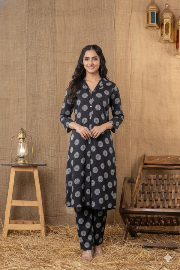 Women Black Pure Cotton Kurta With Kurta Sets