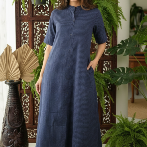 Kantha Cotton Kurta Palazzo set (Blue) For Women